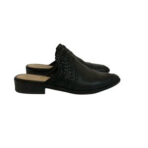 Vince Camuto Sona Western Pointy Toe Black Leather Mules Braid Trim Size 6